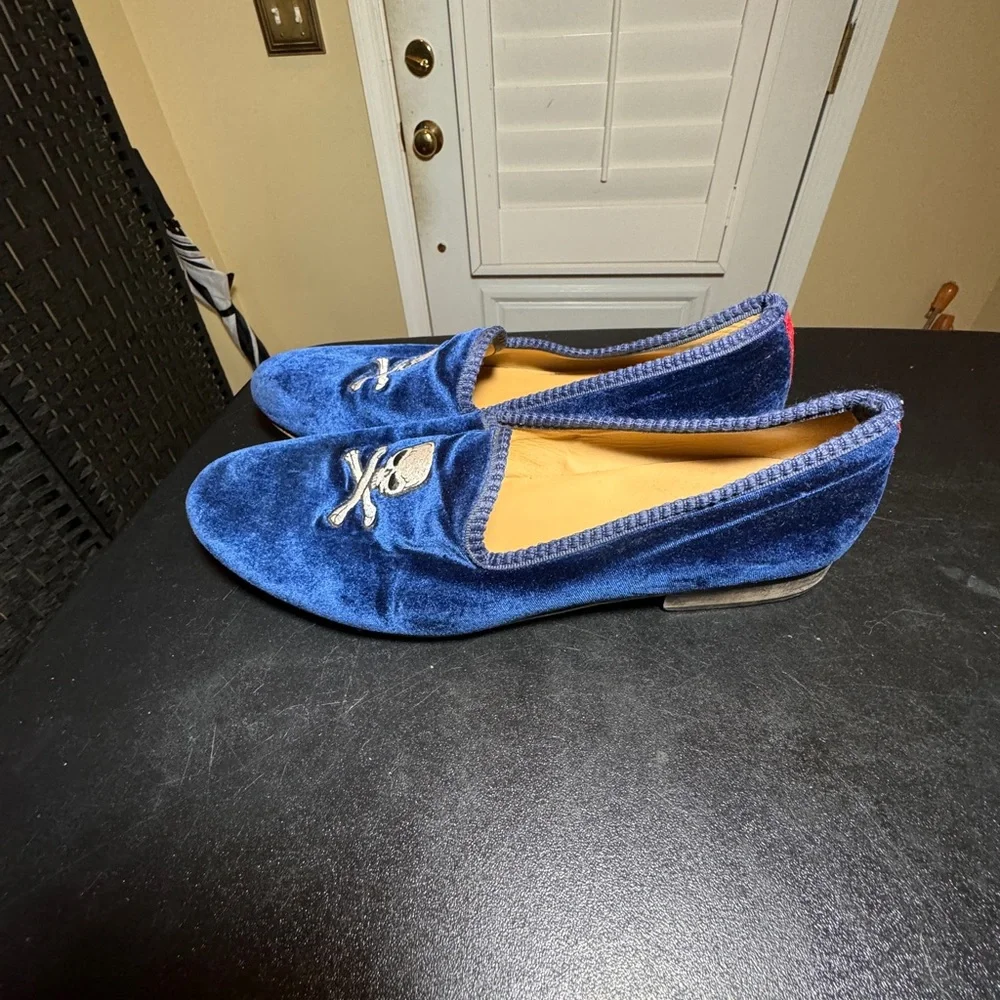 Del Toro blue velvet embroidered skull men’s loafer size 11 made in Italy
